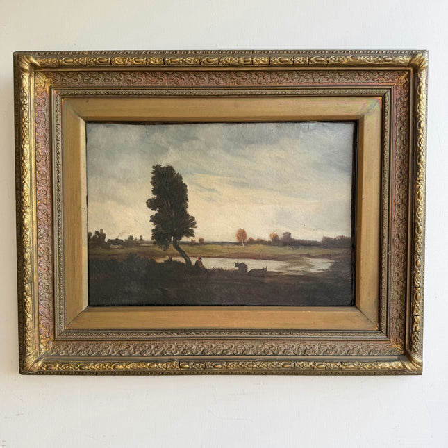 19th Century Antique Landscape Oil Painting "Solitary Tree" Artwork Holland Art Shop