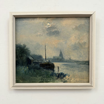 Classic Scenery Oil Painting "River Pier" Expressive Small Art Holland Art Shop
