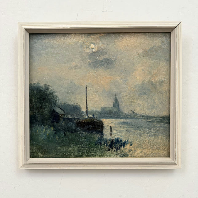 Classic Scenery Oil Painting "River Pier" Expressive Small Art Holland Art Shop
