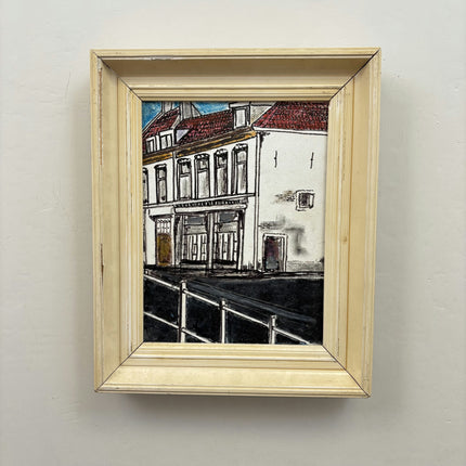 Original Cityscape Oil Painting "Town Facade" Detailed Small Art Holland Art Shop