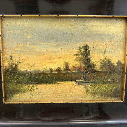 19th Century Antique Seascape Oil Painting "Fishing Boat" Artwork Holland Art Shop