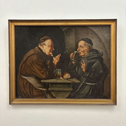 Refined Figurative Oil Painting "Drinking Monks" Detailed Art Holland Art Shop