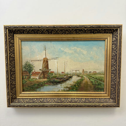 Authentic Landscape Oil Painting "Windmill Tower" Traditional Belgian Artwork Holland Art Shop