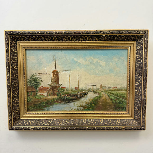Authentic Landscape Oil Painting "Windmill Tower" Traditional Belgian Artwork Holland Art Shop