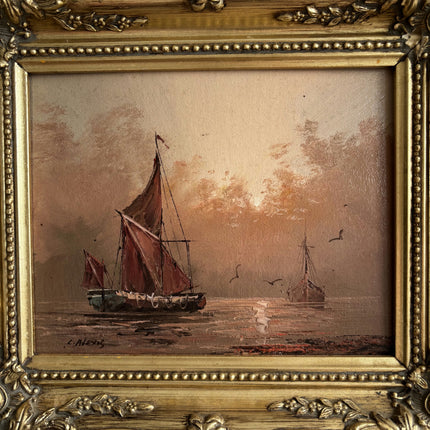 Expressive Seascape Oil Painting "Gilded Frame" Classic Small Artwork Holland Art Shop