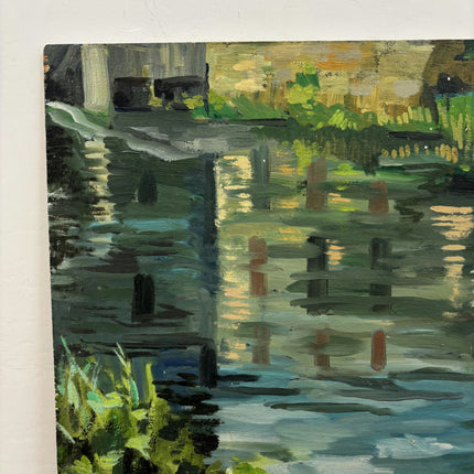 Expressive Harbor Scene Oil Painting "River Reflection" Refined Art Holland Art Shop