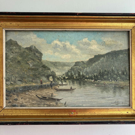Authentic Landscape Oil Painting "River Boats" Elegant Small Art Holland Art Shop