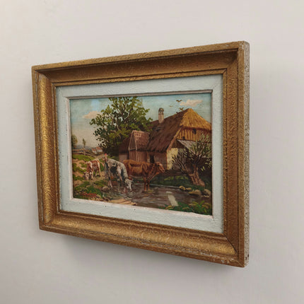 Handcrafted Landscape Oil Painting "Grazing Cows" Traditional Art Holland Art Shop