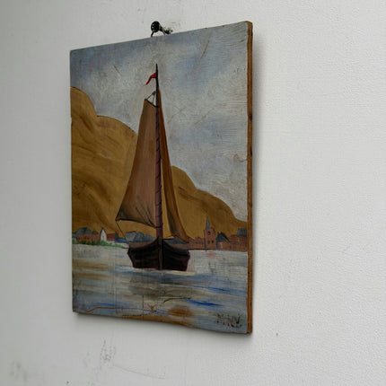 Detailed Harbor Scene Oil Painting "Sailing Ship" Expressive Small Art Holland Art Shop