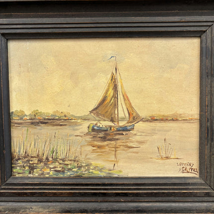 Traditional Seascape Oil Painting "Sailing Boat" Vintage Small Art Holland Art Shop