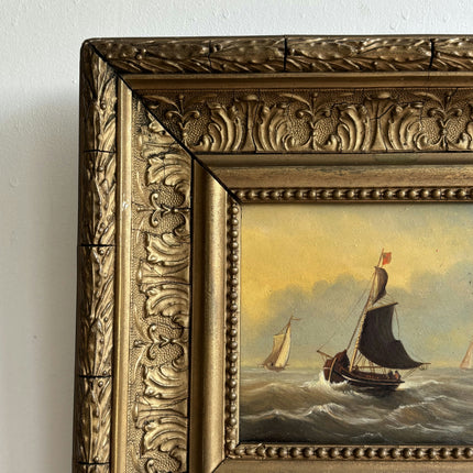 Antique Seascape Oil Painting "Sailing Boat" Timeless Small Artwork Holland Art Shop