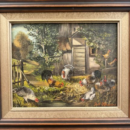 Original Animals Oil Painting "Barnyard Chickens" Timeless Art Holland Art Shop