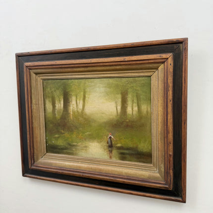 Expressive Landscape Oil Painting "Girl Crossing" Refined Artwork Holland Art Shop