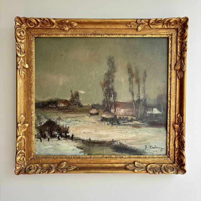 Classic Winter Landscape Oil Painting "Gilded Frame" Traditional Belgique Art Holland Art Shop