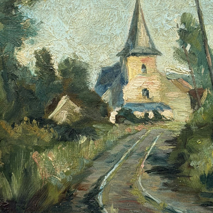 Elegant Landscape Oil Painting "Village Church" Traditional Small Art Holland Art Shop