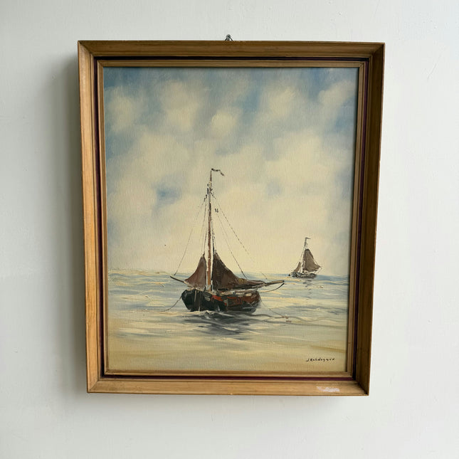 Classic Seascape Oil Painting "Sailboat Pair" Vintage Artwork Holland Art Shop