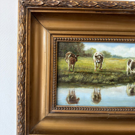 Remarkable Oil Painting Animals "Grazing Cows" Handcrafted Small Art Holland Art Shop