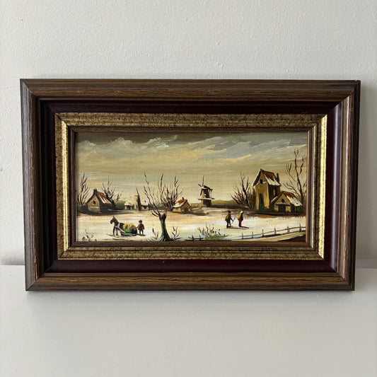 Figurative Winter Landscape Oil Painting "Winter Harvest" Classic Dutch Art