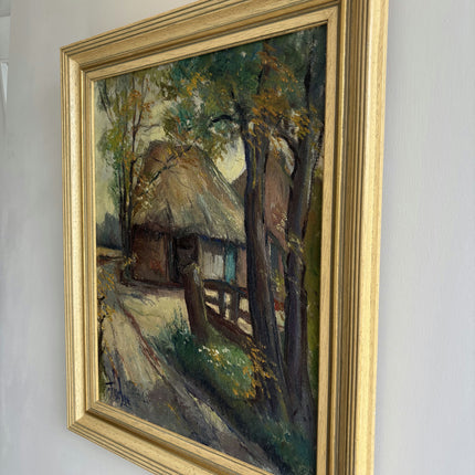 Expressive Farm Oil Painting "Thatched Cottage" Handcrafted Art Holland Art Shop