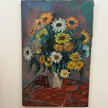 Detailed Floral Still Life Oil Painting "Sunflower Vase" Vintage Large Art Holland Art Shop