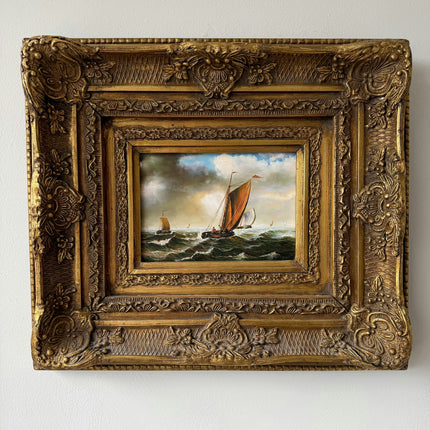 Original Oil Painting Seascape "Sailing Vessels" Expressive Small Artwork Holland Art Shop