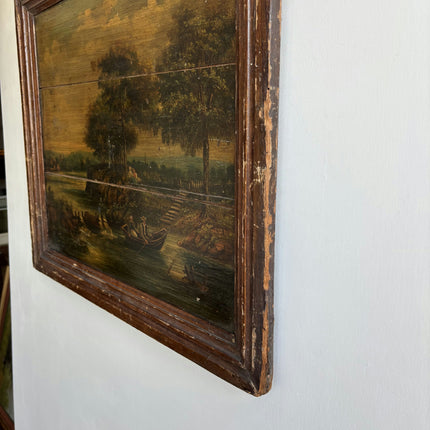 Traditional Landscape Oil Painting "Rowboat Couple" Handcrafted Art Holland Art Shop