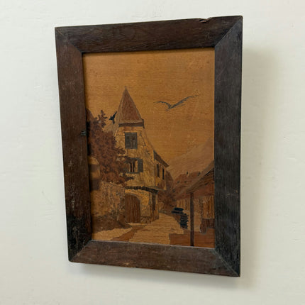 Traditional Cityscape Wood Cut "Thatched House" Detailed Small Art Holland Art Shop