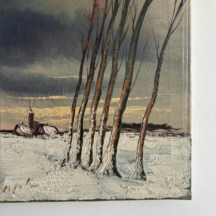 Timeless Winter Landscape Oil Painting "Windblown Trees" Vintage Small Artwork Holland Art Shop