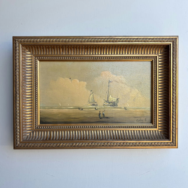 Elegant Seascape Oil Painting "Gilded Frame" Vintage Small Art Holland Art Shop