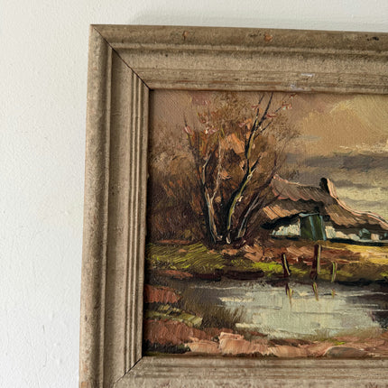 Intriguing Oil Painting Landscape "Cottage Reflection" Classic Small Artwork Holland Art Shop