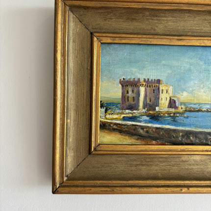 Classic Harbor Scene Oil Painting "Seaside Castle" Vintage Small Artwork Holland Art Shop