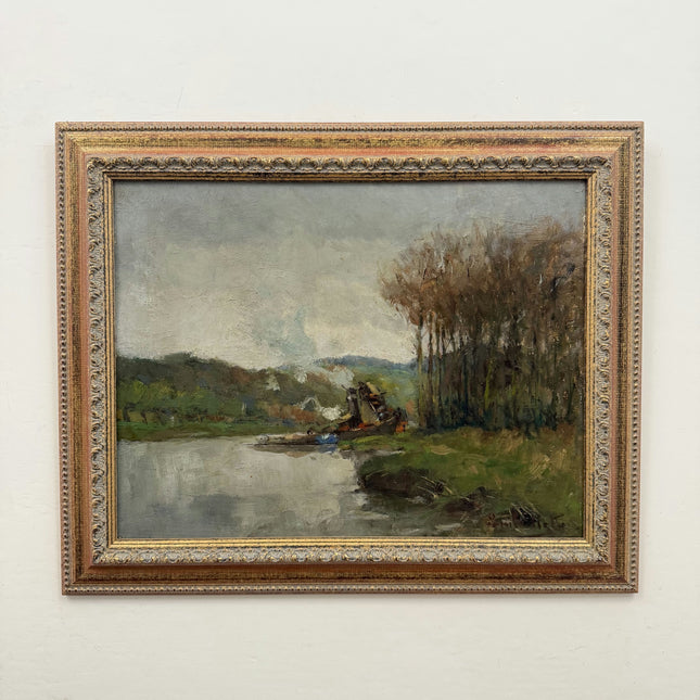 Handcrafted Landscape Oil Painting "River Boat" Expressive Artwork Holland Art Shop