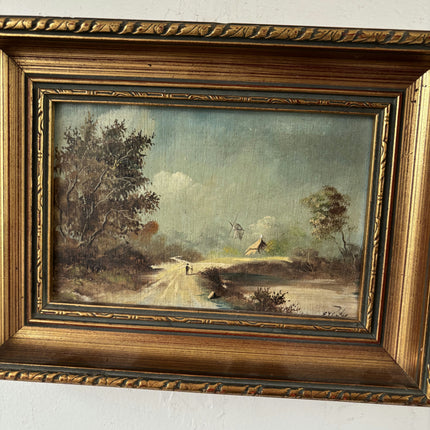 Fine Oil Painting Landscape "Walking Figures" Intriguing Small Artwork