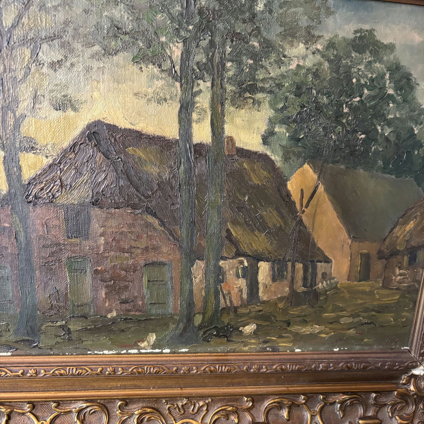 Refined Landscape Oil Painting "Thatched Cottage" Wonderful Netherlands  Art