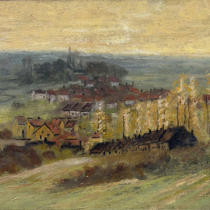1908 Antique Landscape Oil Painting "Yellow Houses" Artwork Holland Art Shop