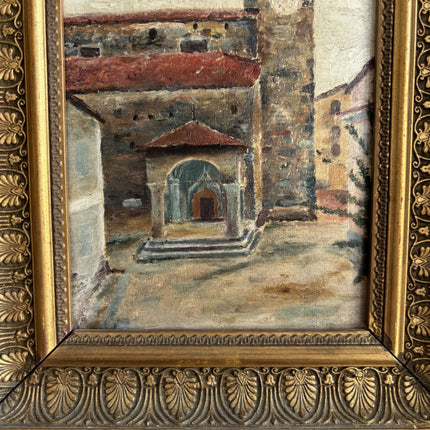 1896 Antique Cityscape Oil Painting "Bell Tower" Small Artwork Holland Art Shop