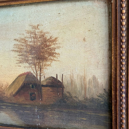 Antique Landscape Oil Painting "Ornate Frame" Rustic Small Artwork Holland Art Shop