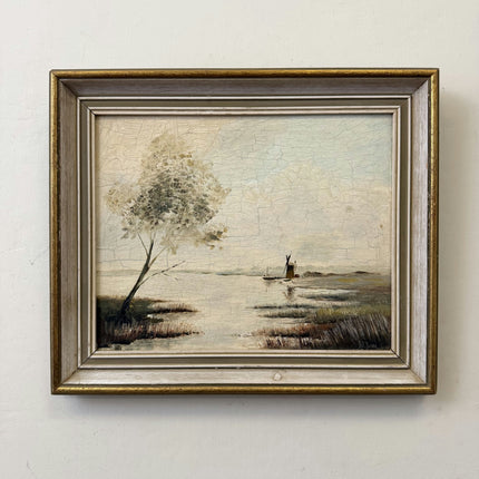 Traditional Winter Landscape Oil Painting "Fishing Boat" Detailed Small Art Holland Art Shop