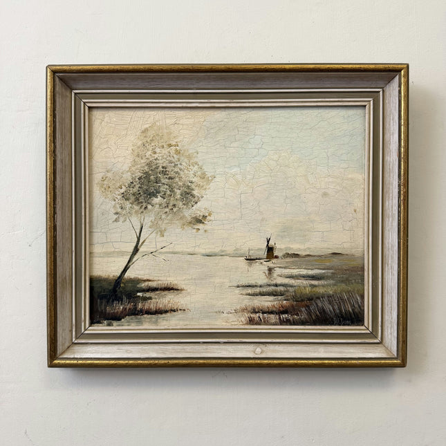 Traditional Winter Landscape Oil Painting "Fishing Boat" Detailed Small Art Holland Art Shop