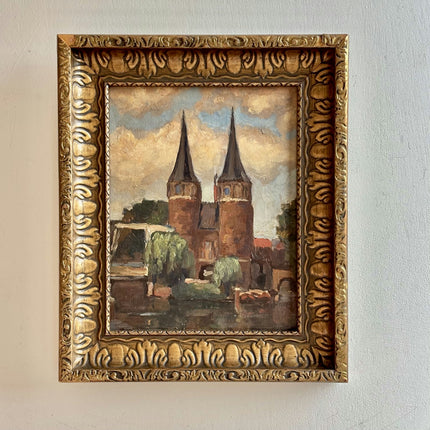 Classic Cityscape Oil Painting "Twin Spires" Refined Small Art Holland Art Shop
