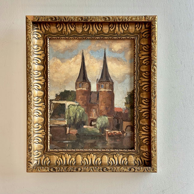 Classic Cityscape Oil Painting "Twin Spires" Refined Small Art Holland Art Shop