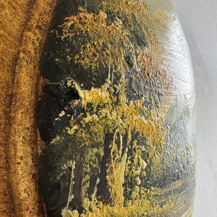 Rustic Landscape Oil Painting "Oval Frame" Vintage Small Artwork Holland Art Shop