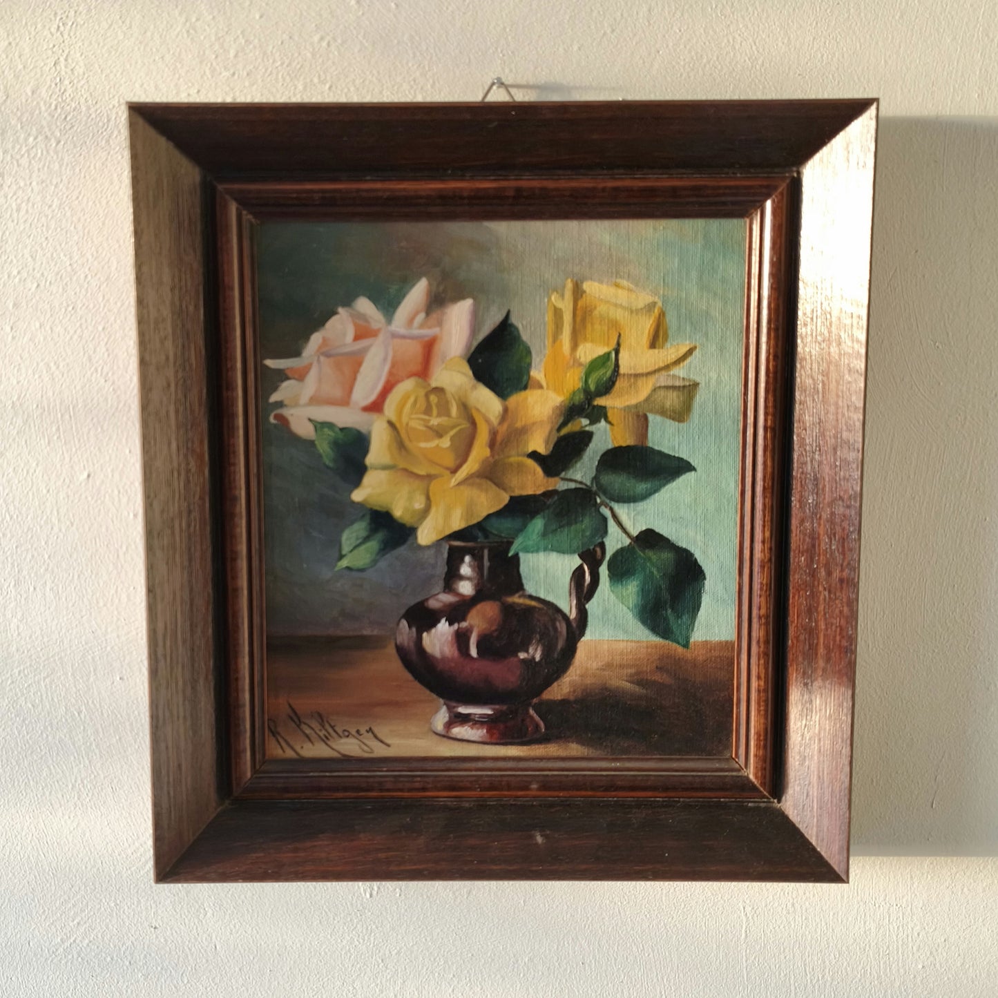Vintage "Yellow Rose" Artist R. Kiltgen presumably Swedish Oil Painting