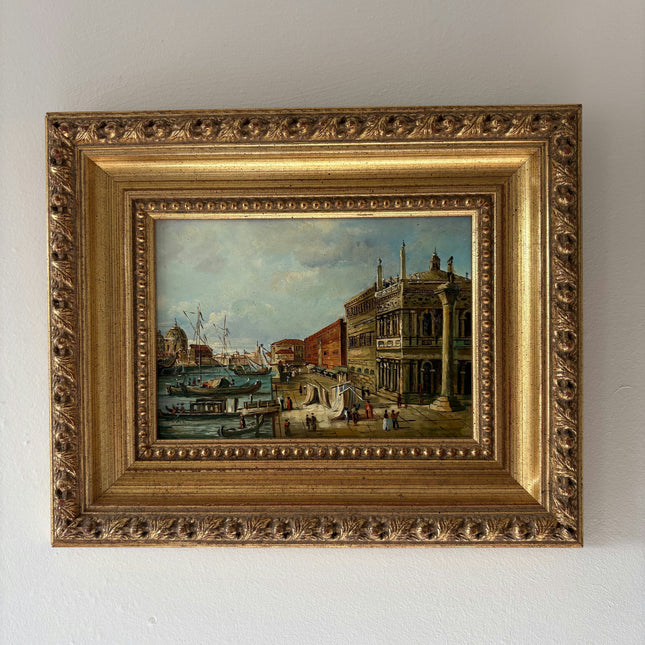 Refined Oil Painting Harbor Scene "Canal Scene" Wonderful Small Artwork Holland Art Shop