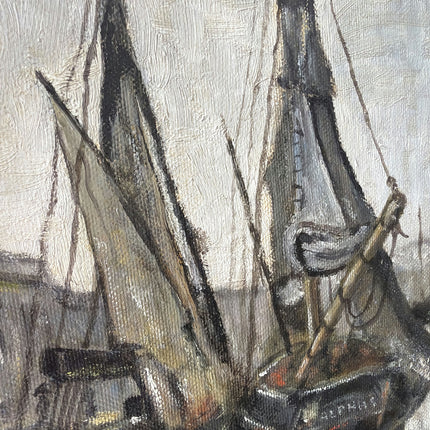 Authentic Seascape Oil Painting "Docked Boats" Rustic Artwork Holland Art Shop