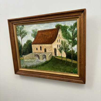 Original Landscape Oil Painting "Stone Bridge" Vintage Artwork Holland Art Shop