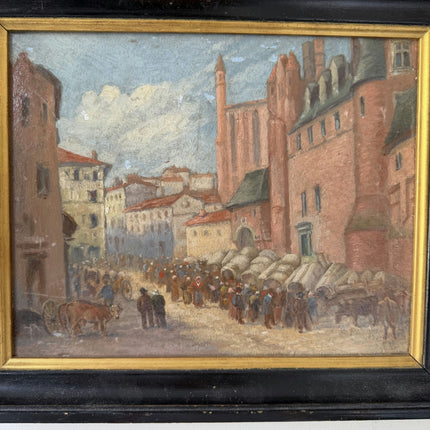Rustic Cityscape Oil Painting "Market Crowd" Timeless Small Artwork Holland Art Shop