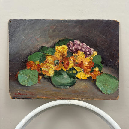 1934 Floral Still Life Oil Painting "Potted Flowers" Small Artwork Holland Art Shop