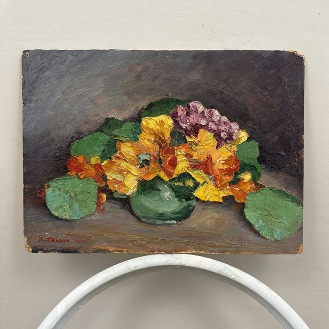 1934 Floral Still Life Oil Painting "Potted Flowers" Small Artwork Holland Art Shop