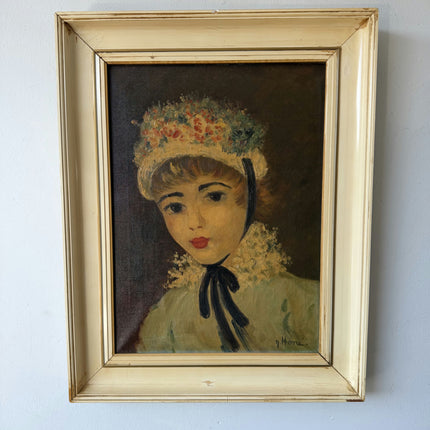 Handcrafted Oil Painting Portrait "Floral Hat Girl" Remarkable Medium Art Holland Art Shop